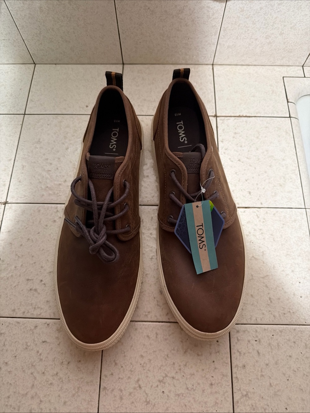 TOMS Carlo Terrain Lace Up Low Shoes Brown Casual Leather Mens 13M NWOB